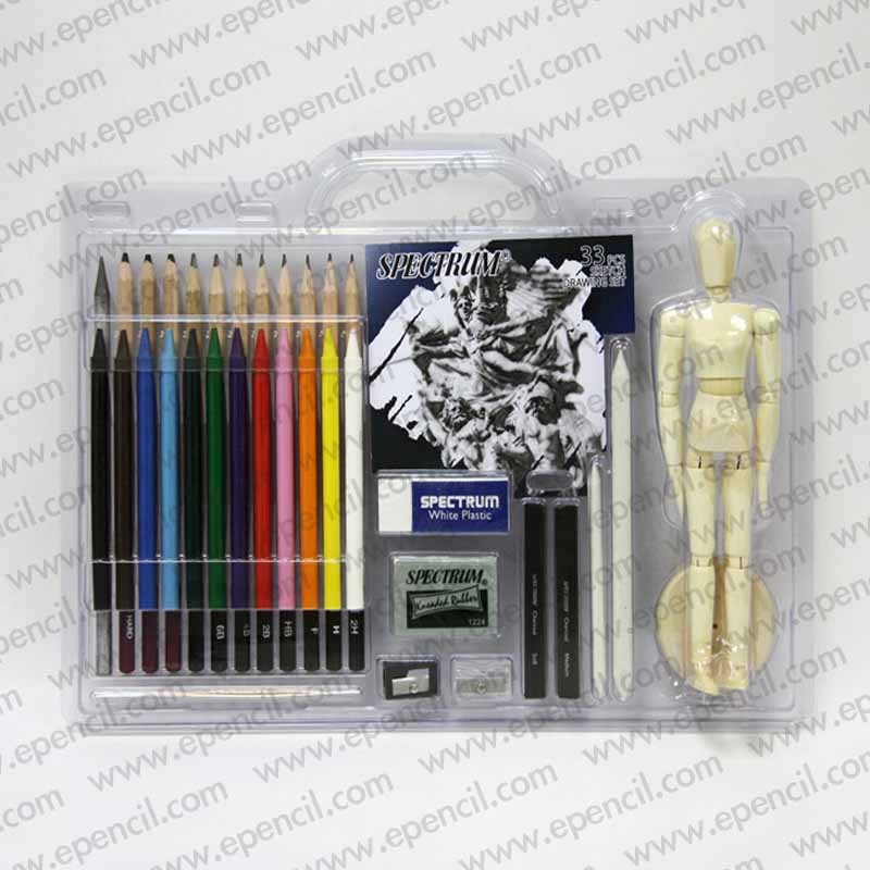 86) 33pcs Drawing Set with Wooden Figure in PVC Clamshell